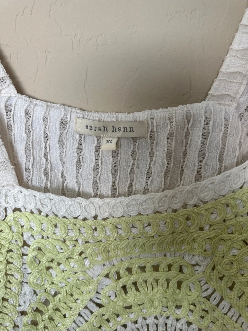 Anthropologie White Crochet Flutter Sleeve Top with Lemon Accent XL